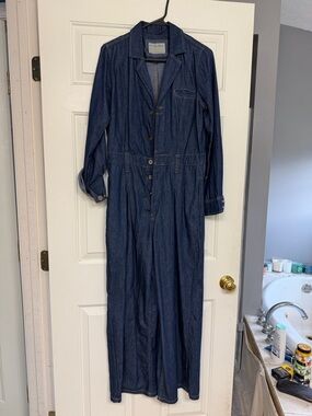 Free People Dark Blue Denim Utility Jumpsuit